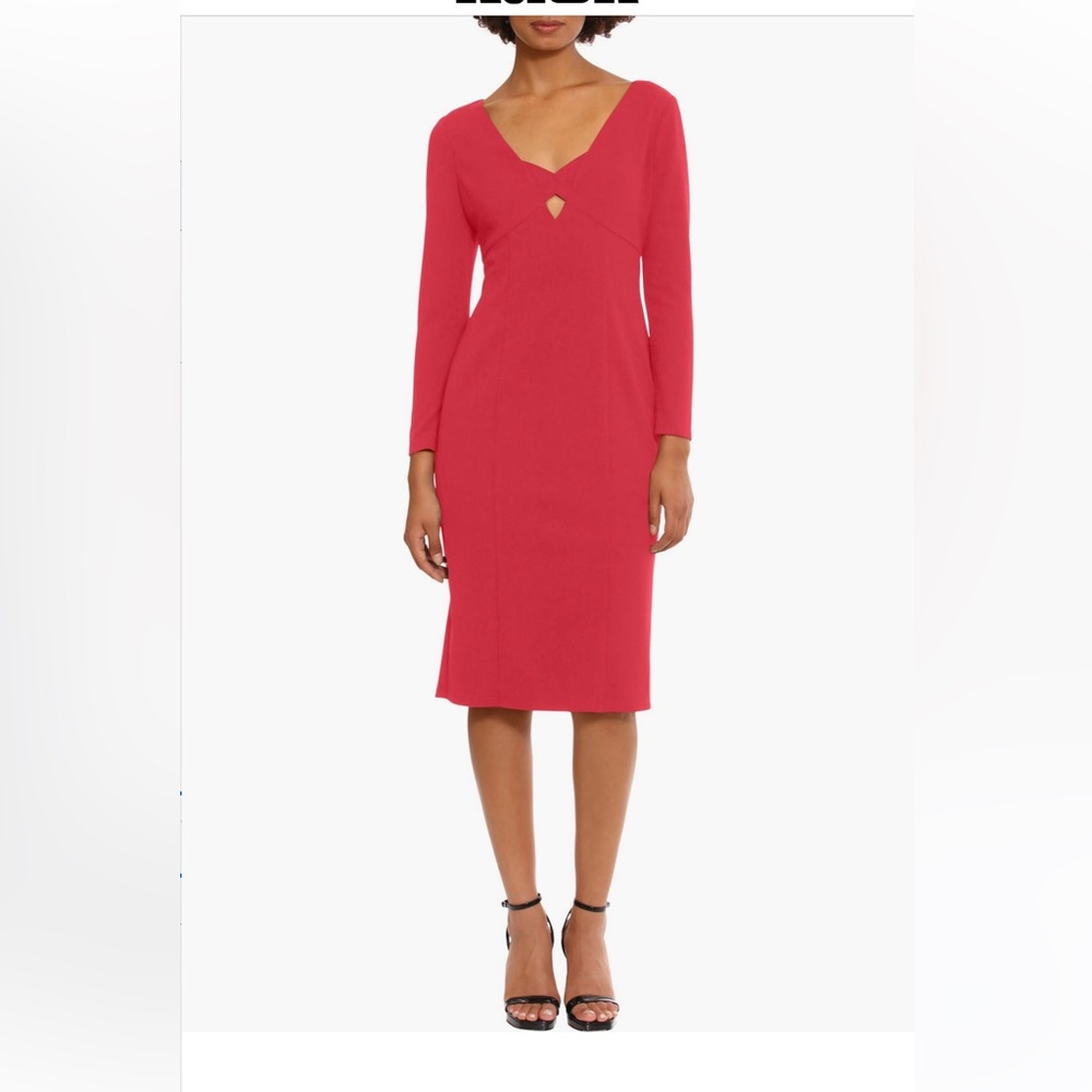 Donna Morgan Maggy keyhole long sleeves sheath dress cherry red US 6 Small